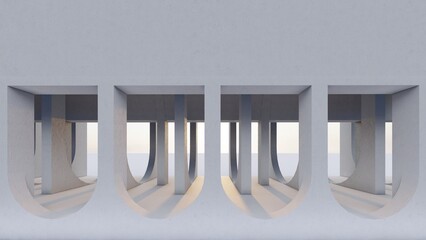 Architecture interior background empty arched pass 3d render