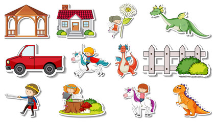 Fototapeta premium Sticker set of fantasy fairy tale cartoon characters
