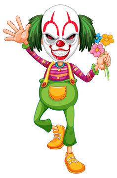 Cartoon clown holding flowers