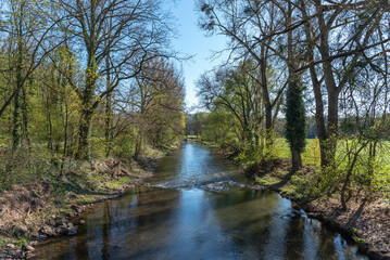 Fototapeta na wymiar River Enz at the nature reserve Roter Rain nearby Muhlhausen on the Enz