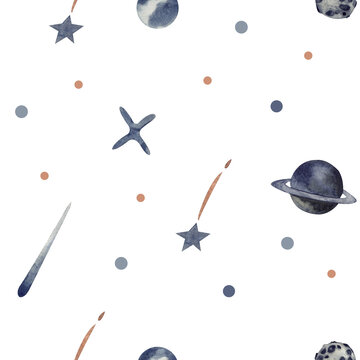 Watercolor children stars cosmos space background