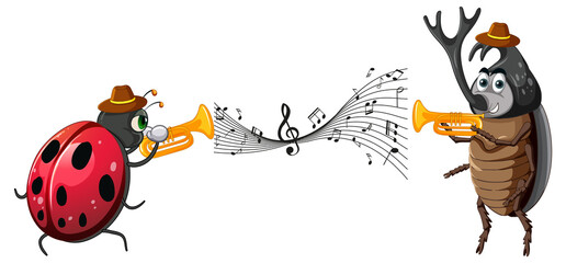 Ladybug and beetle playing trumpet © GraphicsRF