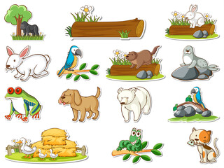 Sticker set of cartoon wild animals