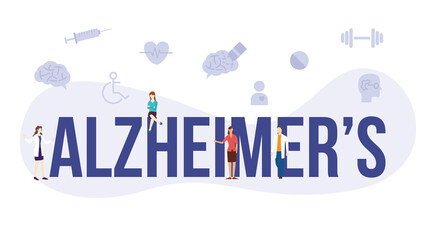 alzheimers disease for old people concept with big word or text and people with modern flat style
