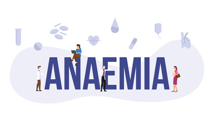 anaemia blood concept with big word or text and people with modern flat style