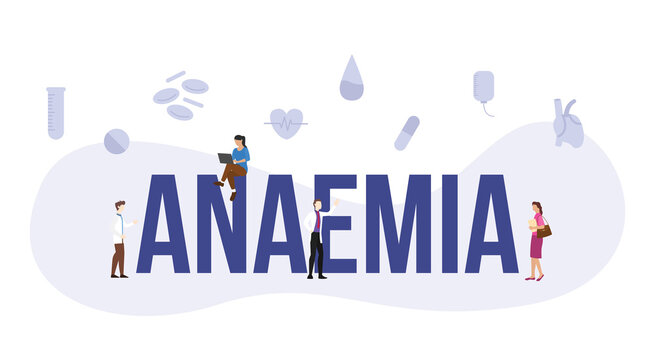 anaemia blood concept with big word or text and people with modern flat style