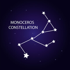 Obraz na płótnie Canvas The Monoceros constellation with bright stars. Vector illustration.