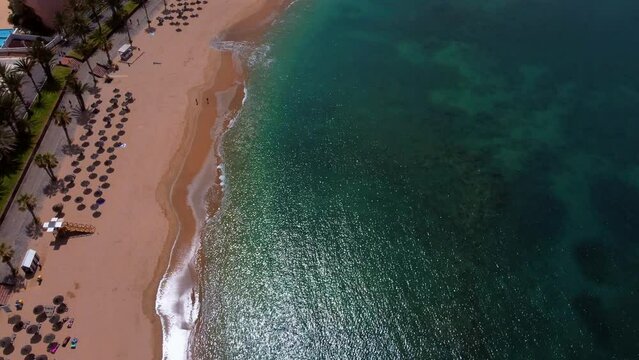 Drone view - beaches and coastline of Arona in Tenerife by the Atlantic Ocean
