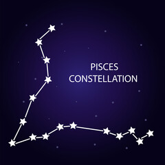 Fototapeta na wymiar The constellation of Pisces with bright stars. Vector illustration.