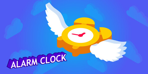 Alarm clock isometric design icon. Vector web illustration. 3d colorful concept
