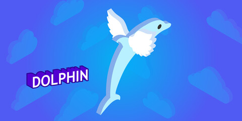 Dolphin isometric design icon. Vector web illustration. 3d colorful concept