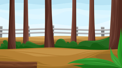 forest scenery background on the cliff with some trees and iron barrier on the cliff side