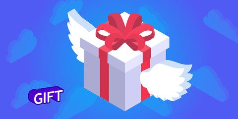 Gift isometric design icon. Vector web illustration. 3d colorful concept