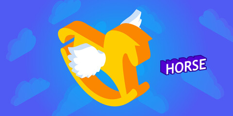 Horse isometric design icon. Vector web illustration. 3d colorful concept