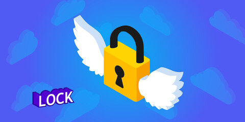 Lock isometric design icon. Vector web illustration. 3d colorful concept
