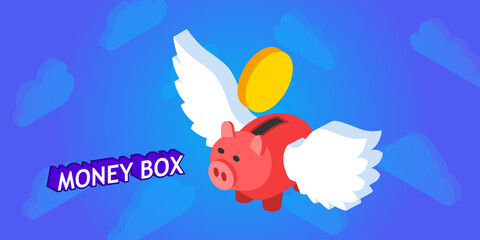 Money box isometric design icon. Vector web illustration. 3d colorful concept