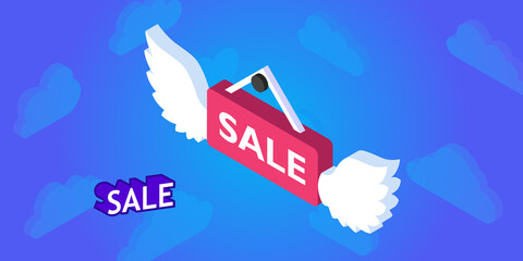 Sale isometric design icon. Vector web illustration. 3d colorful concept