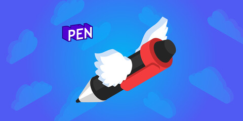 Pen isometric design icon. Vector web illustration. 3d colorful concept
