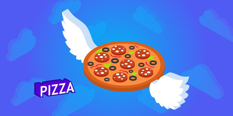 Pizza isometric design icon. Vector web illustration. 3d colorful concept