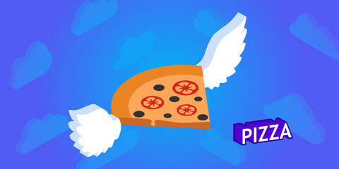 Pizza isometric design icon. Vector web illustration. 3d colorful concept