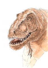 Tarbosaurus portrait. Ink and watercolor on paper.
