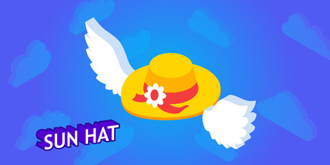 Sun hat isometric design icon. Vector web illustration. 3d colorful concept