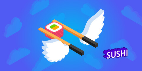 Sushi isometric design icon. Vector web illustration. 3d colorful concept