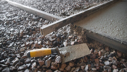 Concrete works on construction site. Concreting floors