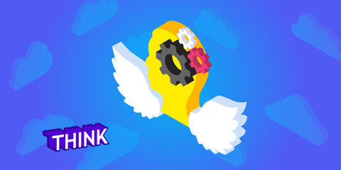 Think isometric design icon. Vector web illustration. 3d colorful concept