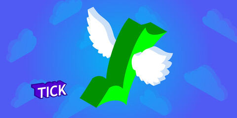 Tick isometric design icon. Vector web illustration. 3d colorful concept