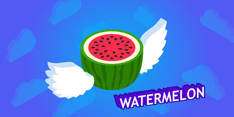 Watermelon isometric design icon. Vector web illustration. 3d colorful concept
