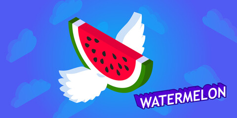 Watermelon isometric design icon. Vector web illustration. 3d colorful concept