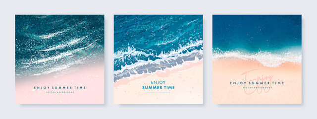 Set of vector landscape background. Beautiful illustration of sandy summer beach. Summer holidays poster or banner design template © AM_art