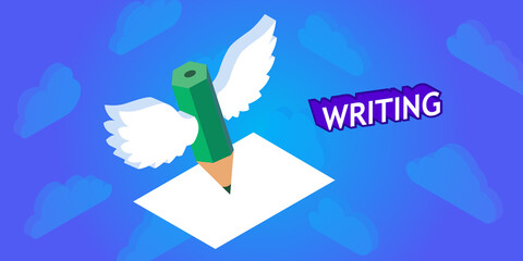 Writing isometric design icon. Vector web illustration. 3d colorful concept