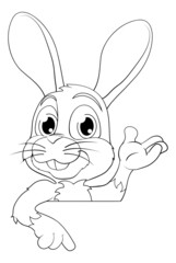 Easter Bunny Rabbit Cartoon Character Peeking Sign