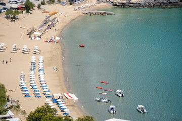 The beach  Pallas Beach  at  Lindos city in Greece.