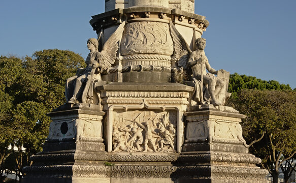 Detail of Afonso de Albuquerque column in Belem, with scultures of winged men