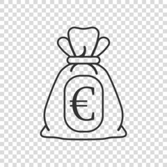 Money bag icon in flat style. Moneybag vector illustration on isolated background. Coin sack sign business concept.