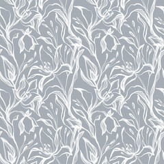 Contour seamless pattern elegant silhouette flower bud tulip. Print for fabric, textile, wallpaper, covers, packaging, paper