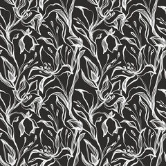 Fototapeta premium Contour seamless pattern elegant silhouette flower bud tulip. Print for fabric, textile, wallpaper, covers, packaging, paper