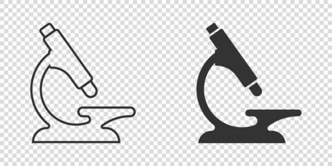 Microscope icon in flat style. Laboratory magnifier vector illustration on isolated background. Biology instrument sign business concept.