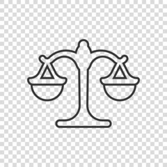 Scales icon in flat style. Libra vector illustration on isolated background. Mass comparison sign business concept.