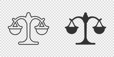 Scales icon in flat style. Libra vector illustration on isolated background. Mass comparison sign business concept.