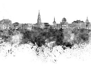 Toulouse skyline in black watercolor on white background