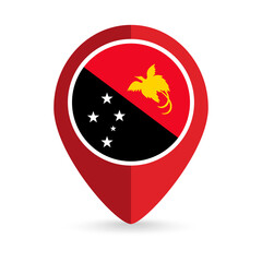 Map pointer with contry Papua New Guinea. Papua New Guinea flag. Vector illustration.