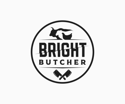 Butcher Logo, Meat Label Template with Farm Animals. 