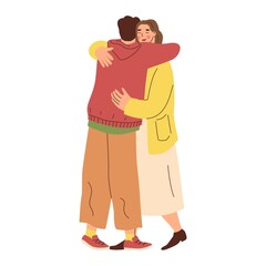 Two people are hugging. Hugs, love, relationship. A couple of lovers. Warm relations between people. Love for your neighbor. Vector illustration in flat style. isolates elements.