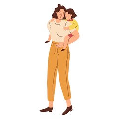 Mom and daughter. Mom rolls the baby on her back. Parent plays with kid. Happy family. The upbringing and care of children. Flat style in vector illustration. Isolated persons.