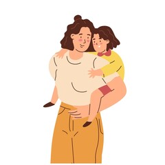 Mom and daughter. Mom rolls the baby on her back. Parent plays with kid. Happy family. The upbringing and care of children. Flat style in vector illustration. Isolated persons.