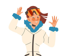 Positive Woman Character in Winter Clothes with Smiling Face Feeling Euphoric and in High Spirits Vector Illustration